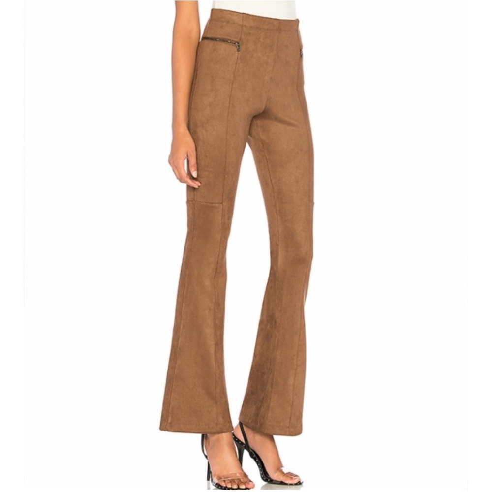 BCBGMAXAZRIA Faux Suede Flare Leg Pant in Light Mocha Women's Size XS